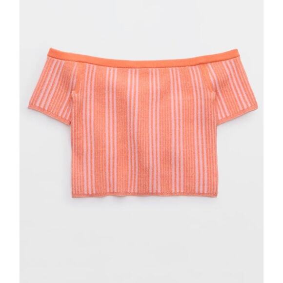 Aerie Size Large Reversible Off the Shoulder Cropped Sweater Ribbed Orange - Picture 2 of 11
